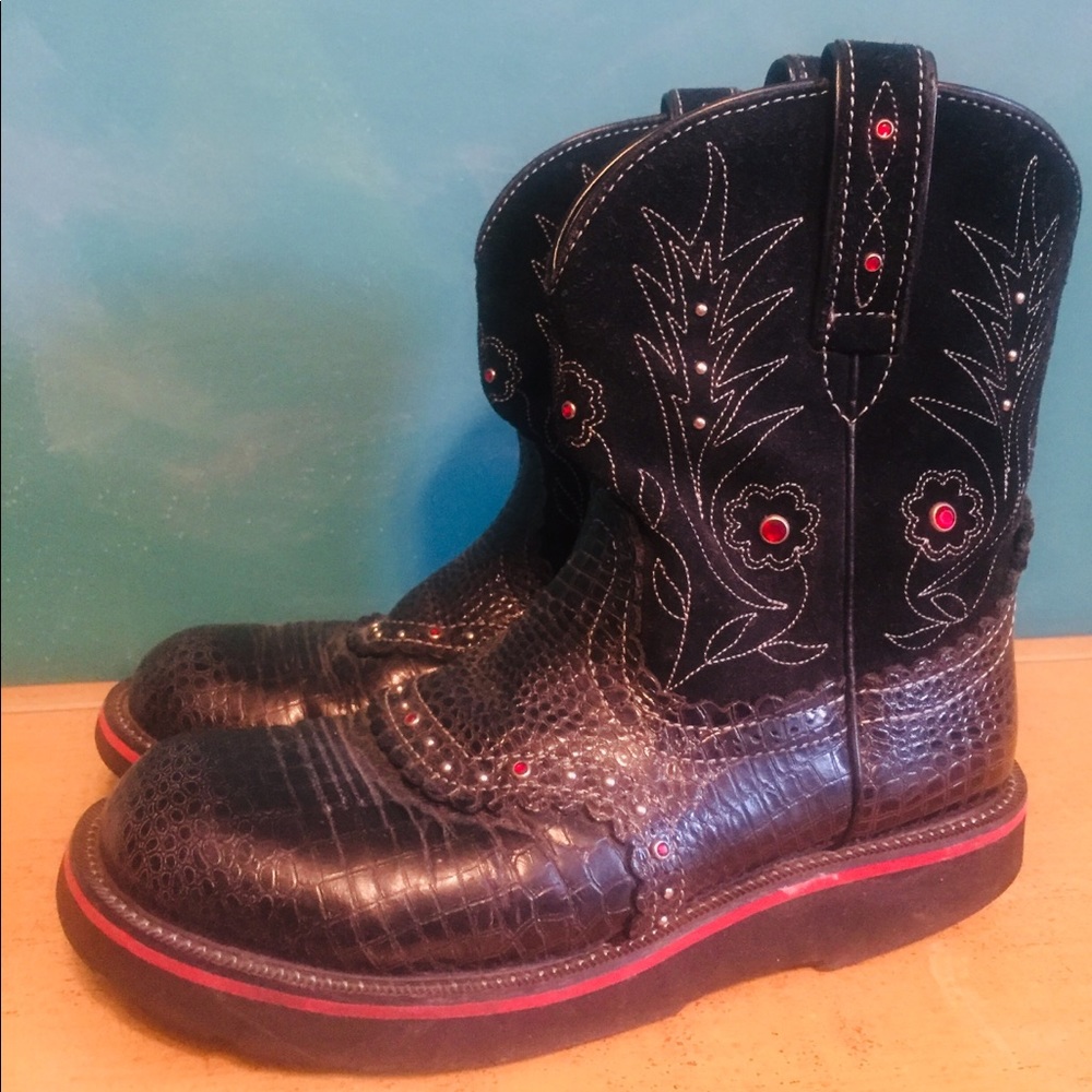 ARIAT Fatbaby Black Embellished Leather Boots